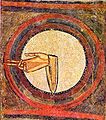La mà de Déu, beneint, detall del fresc de l'absis de Sant Climent de Taüll