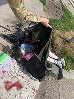The body of 4-year-old Liza Dmitrieva near a baby carriage[21][55]
