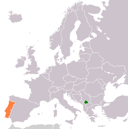 Map indicating locations of Kosova and Portugalia