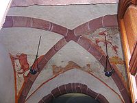 Fresques du XIIIe siècle sous la voûte du clocher de l'église de Lièpvre