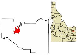 Location of Rexburg in Madison County, Idaho.