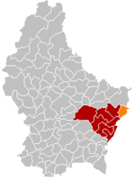 Mertertin kunnan sijainti (oranssi) Luxemburgissa ja Grevenmacherin kantonissa (punainen).