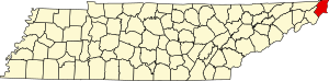 Карта Теннесси с указанием округа Джонсон