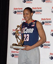 Maya Moore accepting the Wade trophy for the best NCAA Division I player in the USA Maya Moore receiving Wade Trophy.JPG