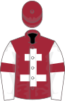 Maroon, white cross of lorraine, white sleeves, maroon armlets