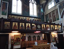 Interior view of the church and the icons on the walls.