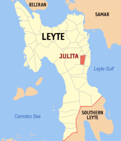 Mapa ng Leyte na nagpapakita sa lokasyon ng Julita.