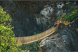 Suspension bridge of Pukayaku (Pucayacu) across the river Yanamayu which connects the districts Llama and Yauya