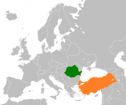 Карта с указанием месторасположения Румынии и Турции