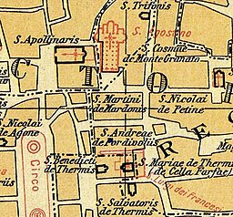 San Martino de Mardonis, här benämnd S. Martini de Mardonis, på Christian Hülsens karta över det medeltida Rom från år 1927.