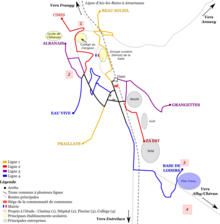 Schéma simplifié du projet de réseau de bus de Rumilly en 2013.