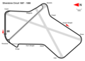 1987 to 1988: with the Bridge Chicane in place to reduce speeds through Woodcote Corner. Track length: 4.778 km. Lap record: Nelson Piquet, Williams-Honda, 1:07.110 (1987 British Grand Prix).