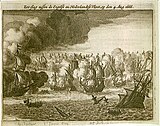 "Zee-Slag tussen de Engelse en Nederlandtse Vloot, op den 4. Aug. 1666"; Engraving showing the St. James Day Fight August 4th, 1666 between English and Dutch Ships