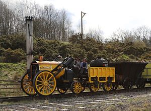 The working replica of Rocket on tour at the Beamish Museum. (More replica photos.)