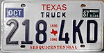 Техасский номерной знак грузовика 1987 года.jpg