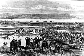 Переправа русских войск (в том числе и 4-й стрелковой бригады) через Дунай у Зимницы в ходе Русско-турецкой войны, 1877 год