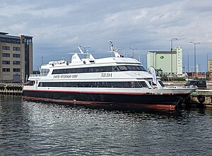 Fartyget Tilda vid kaj intill Ångbåtsbron i Malmö hamn