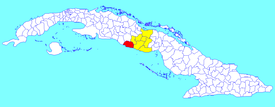 Trinidad municipality (red) within Sancti Spíritus Province (yellow) and Cuba