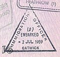 United Kingdom exit stamp from 1989