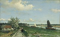 J.H. Weisssenbruch, 1868: 'De trekvliet naar Rijswijk. bij de Geestbrug', olieverf op paneel