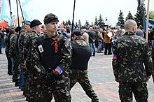 DPR Vostok Battalion members in Donetsk on Victory Day 2014 2014-05-09. Den' Pobedy v Donetske 077.jpg