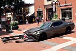 A 2010 Dodge Challenger, seconds after it was driven into a crowd of people in Charlottesville, Virginia, United States