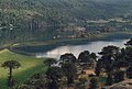 Vista del lago Pulmari y bosque de araucarias.