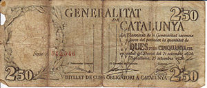 Bank note from the Generalitat de Catalunya, 1936.