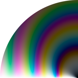 Esta imagen por computador muestra los colores reflejados por una película fina de agua iluminada por luz blanca sin polarizar. El radio es proporcional al grosor de la película, y el ángulo polar es el ángulo de Iridiscencia.