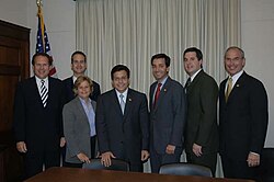 CHC members in 2005 with Attorney General Alberto Gonzales Congressman Devin Nunes with Attorney General Alberto Gonzales.jpg