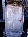 (To) Our Lord Honorius, the most noble and invincible, dedicated by Rufius Antonius Agrypnius Volusianus in 417-418. The blood on the inscription is real. A tourist had just cut herself.