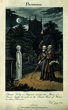 Edward Kelley eta John Dee Nekromantzia saio batean izpiritu bat erakartzen.