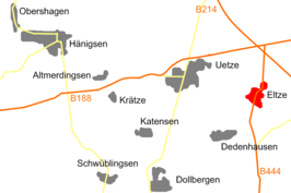 Situering Eltze in de gemeente Uetze