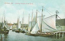 Postcard of fishing vessels at the Portland Dock, Maine, c. 1908. Fishing Vessels at the Dock, Portland, ME.jpg