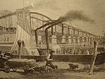 Gravure Moerdijkspoorbrug bij de opening in 1872