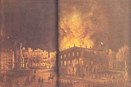 Incendio del Palacio Real (1876), óleo de M. Cuyàs