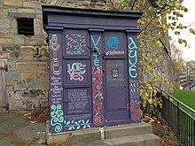 Indyref "aye" painted police box at Flodden Wall, Edinburgh Indyref aye painted police box at flodden wall.jpg