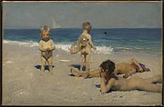 John Singer Sargent painting of boys nude at the beach, 1879