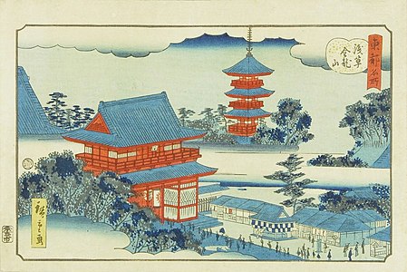 Đền Kinryuzan ở Asakusa từ loạt tác phẩm Địa điểm nổi tiếng ở thủ đô phía đông tác giả Hiroshige II, giữa thế kỷ 19