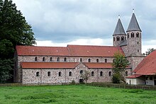 Bursfelde Abbey has continued as a Lutheran convent since A.D. 1579 Kloster Bursfelde von NO.jpg