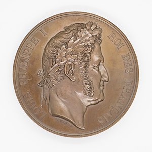 Médaille produite durant la Monarchie de Juillet (avers), avec l'inscription "Louis-Philippe Ier, roi des Français".