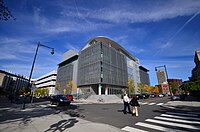 The new media lab expansion (Building E14). Original Wiesner Building (E15) is visible at left. MIT Media Lab (E14).jpg