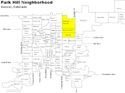 Location of Park Hill Neighborhood in Denver, Colorado