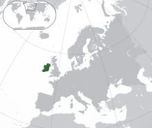 Vị trí của Ireland (lục đậm) ở châu Âu (lục & xám đậm)