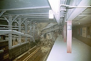 The Cortlandt Street IRT station, which was directly below the World Trade Center, after the September 11 attacks NYCTA-Miller,G CD1-043.jpg