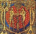Detal malowidła na drewnianym stropie: Adam i Ewa