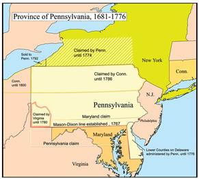 ペンシルベニア植民地の位置