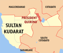 Mapa ng Sultan Kudarat na nagpapakita sa lokasyon ng President Quirino.