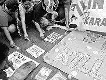 Protest by local human rights groups, remembering the victims of the drug war, October 2019. Protest mobilization against Oplan Tokhang (Philippine Drug War) remembering the victims.jpg