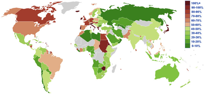 Fichier:Public debt percent gdp world map.PNG